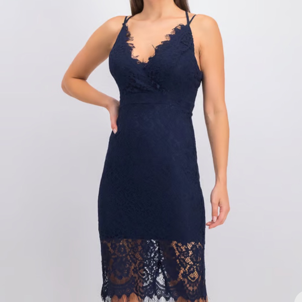 Emerald Sundae Navy Blue Lace Midi Dress